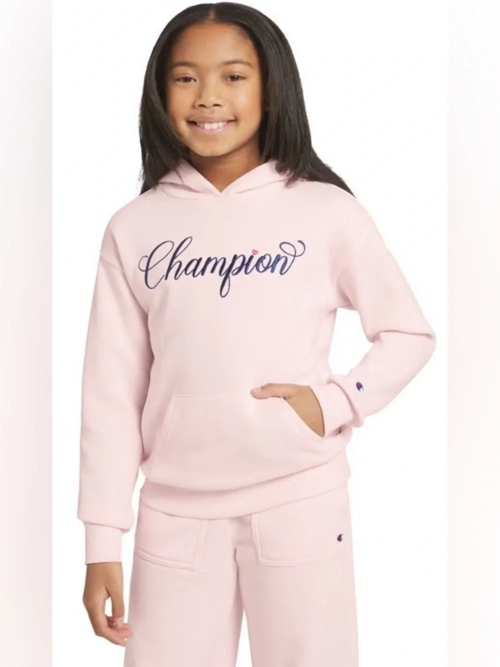 Champion Kids Pink Script Pullover Hoodie